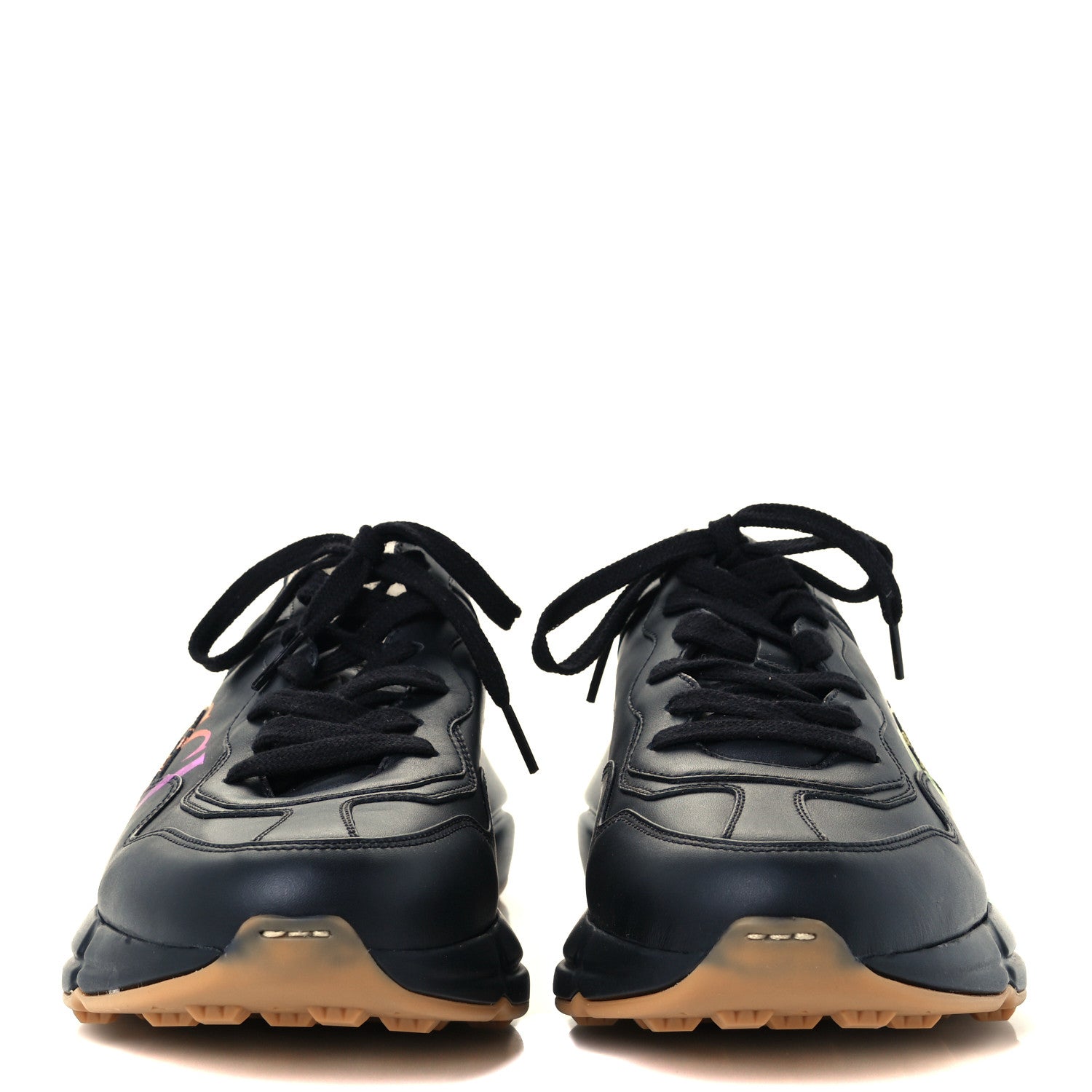 Gucci Calfskin Iridescent Logo Mens Rhyton Sneakers 7.5 Black 3 of 10