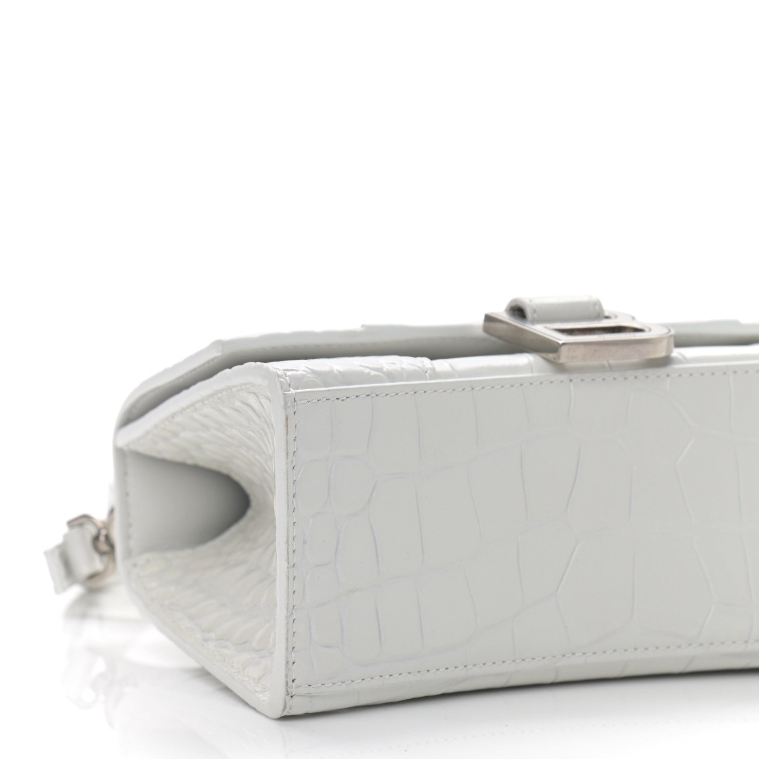 Balenciaga Shiny Calfskin Crocodile Embossed Hourglass Top Handle Bag XS White 10 of 12