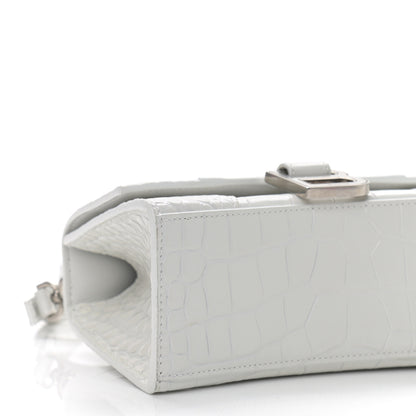 Balenciaga Shiny Calfskin Crocodile Embossed Hourglass Top Handle Bag XS White 10 of 12