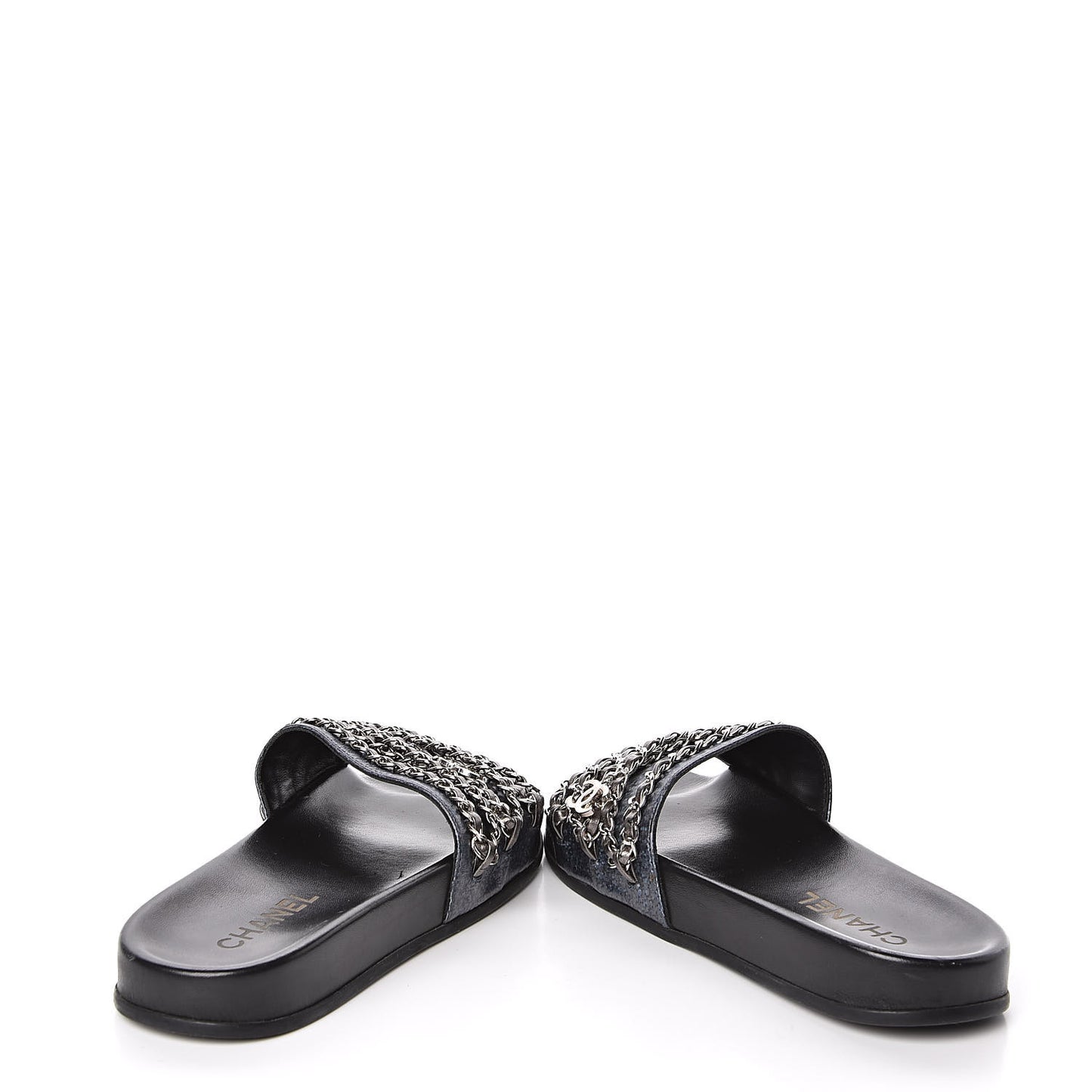 Lambskin Chain Flat Sandals 37 Dark Blue