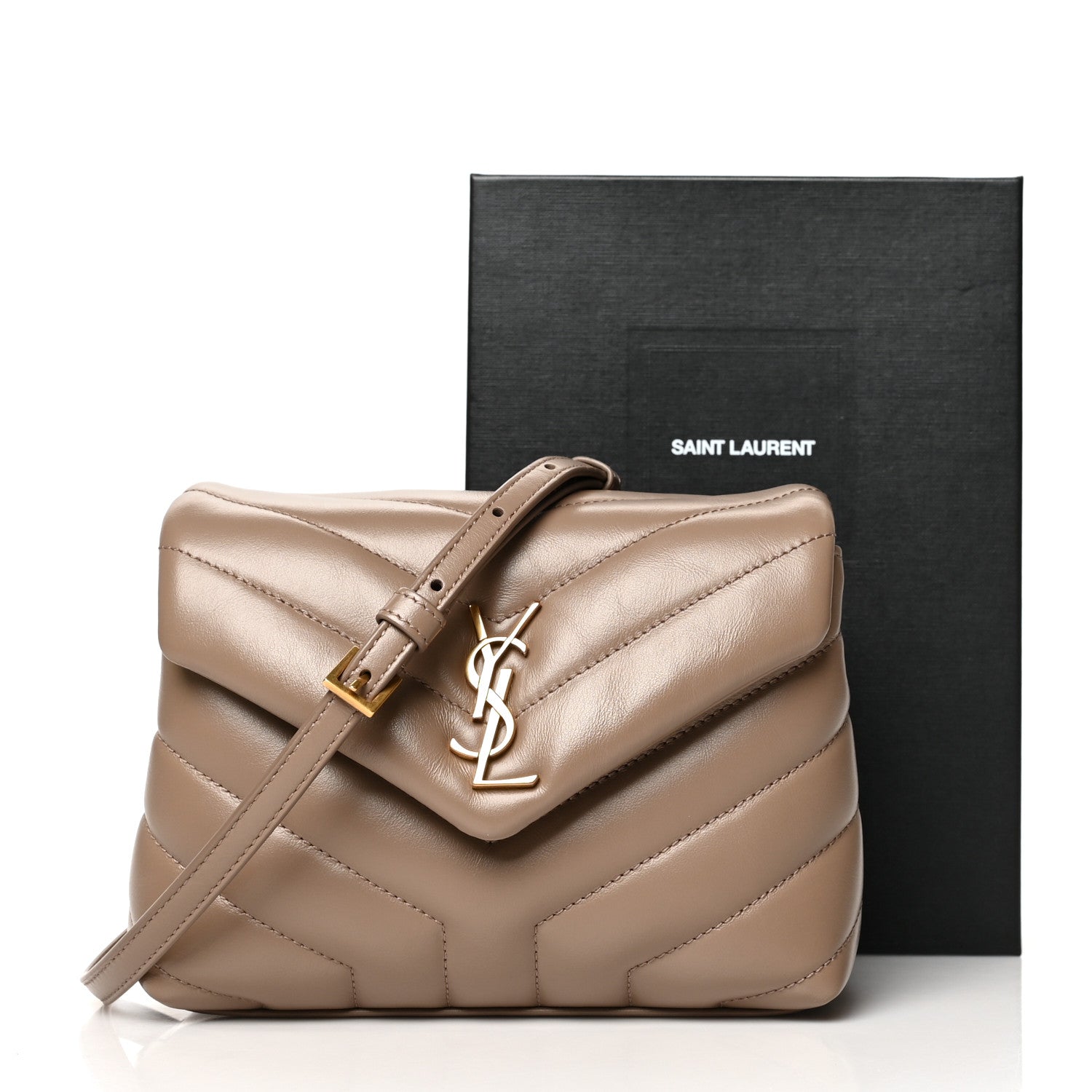 Saint Laurent Calfskin Y Quilted Monogram Toy Loulou Crossbody Bag Taupe 12 of 12