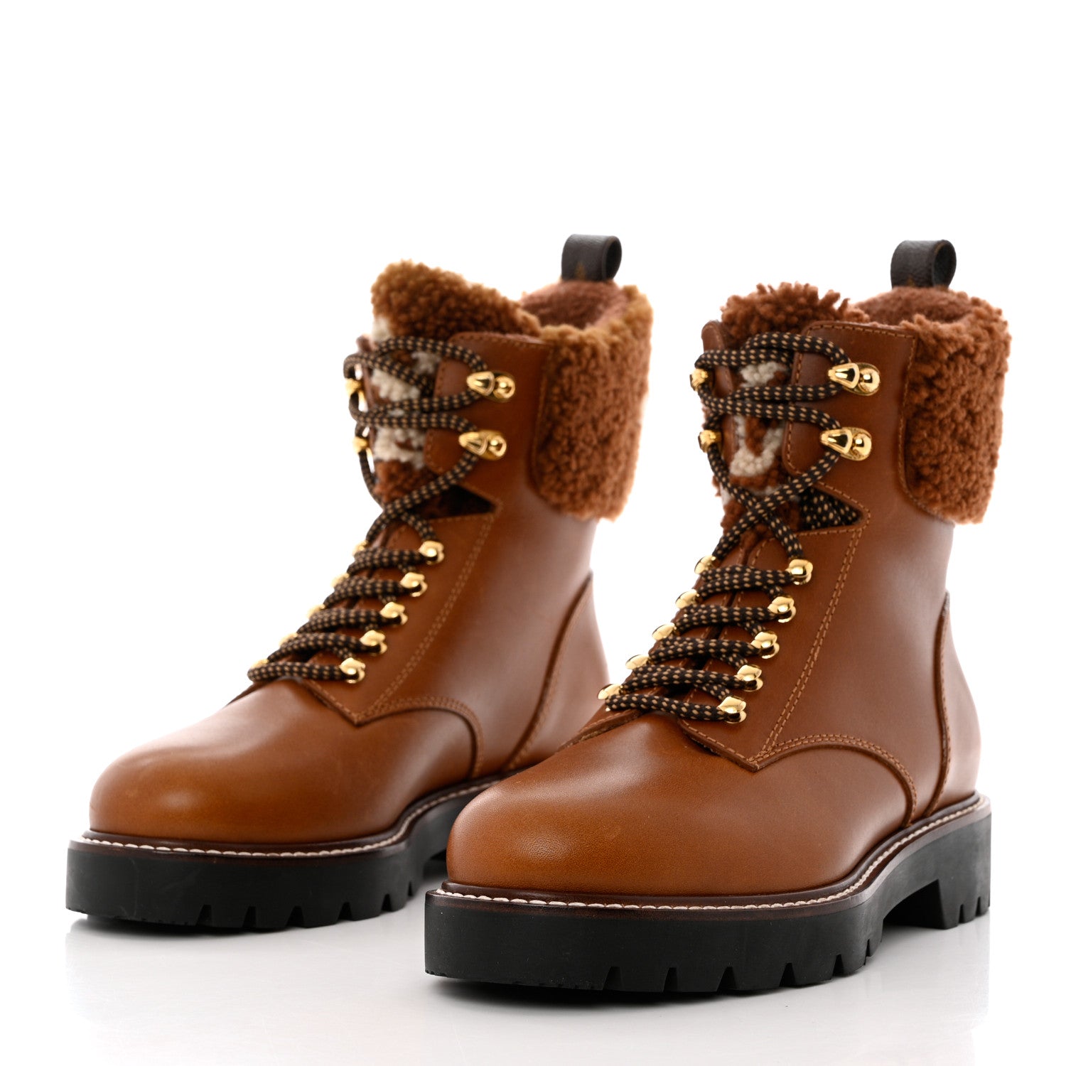Louis Vuitton Calfskin Shearling Territory Ranger Combat Boots 38 Cognac 3 of 10