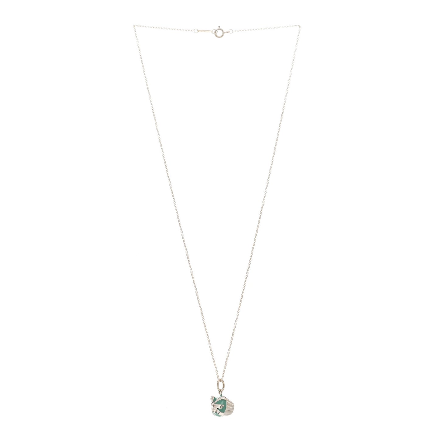 Sterling Silver Enamel Gift Box Cupcake Charm Necklace Blue