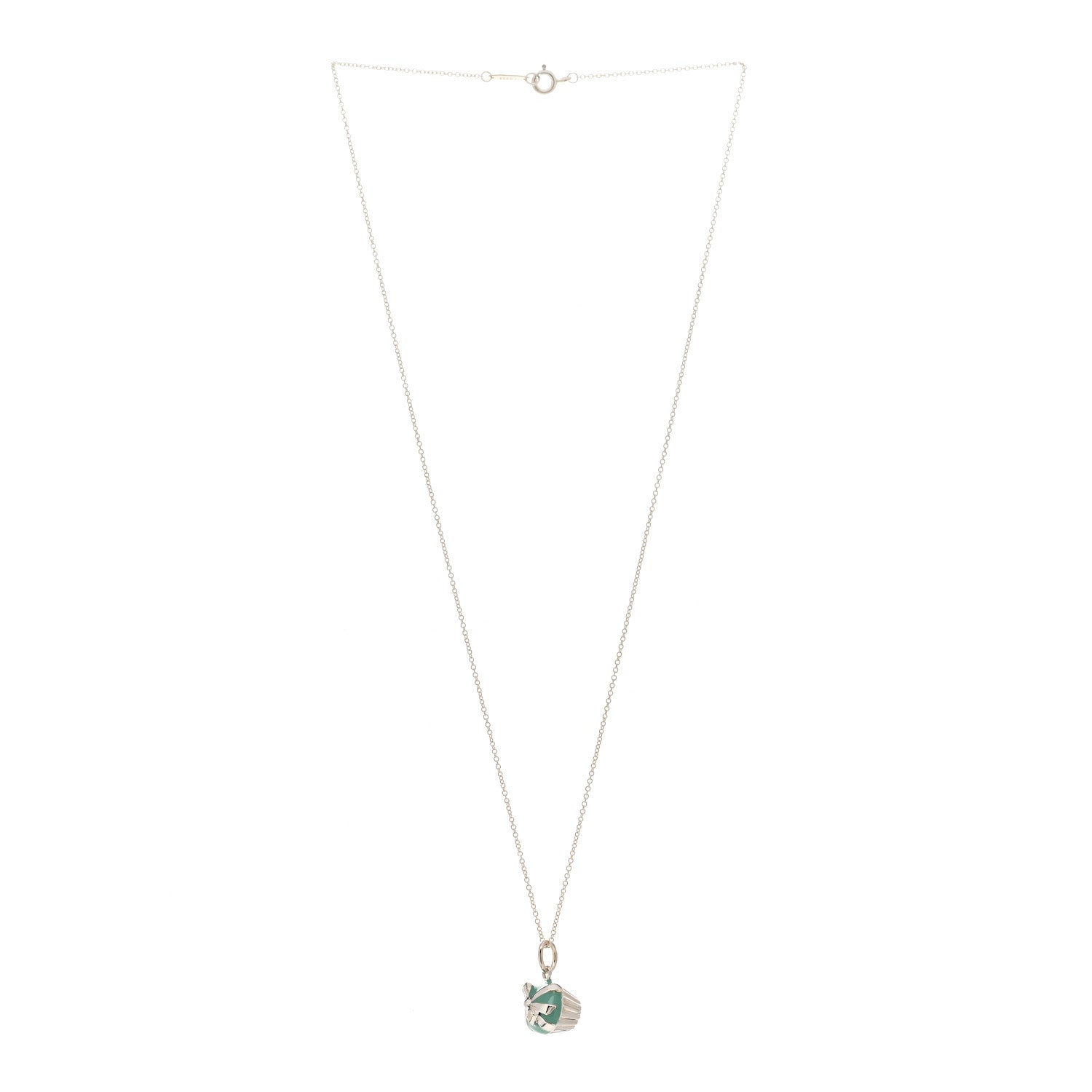 Tiffany Sterling Silver Enamel Gift Box Cupcake Charm Necklace Blue 3 of 4
