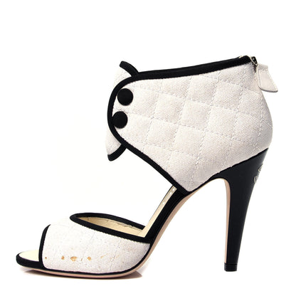 Chanel Grosgrain Canvas Quilted Open Toe CC Sandals 35 White 1 of 7