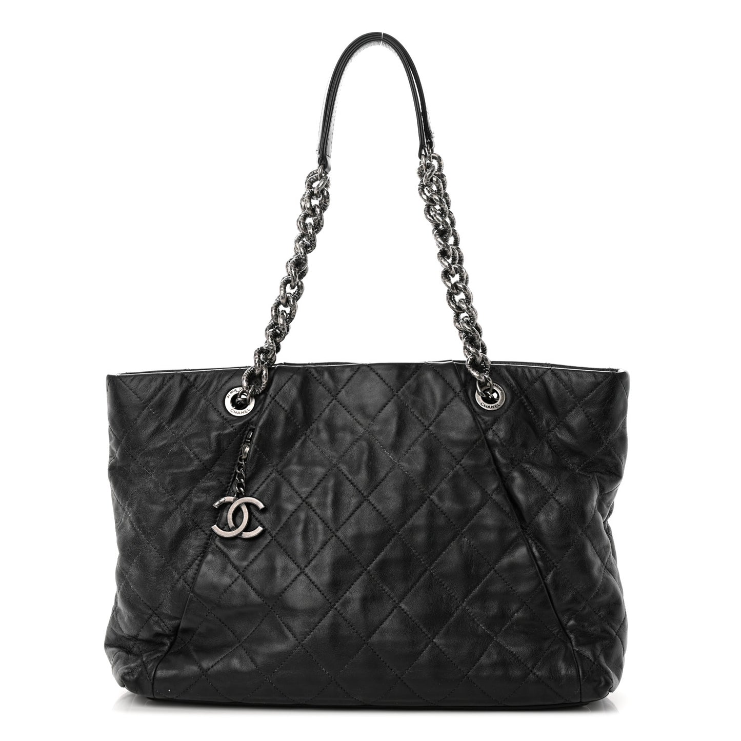 Calfskin Quilted Large Coco Pleats Tote Black