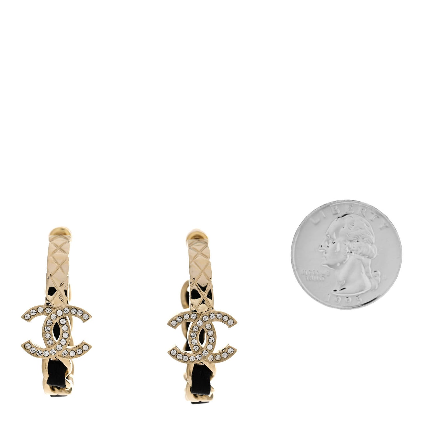 Metal Crystal Lambskin Quilted CC Chain Hoop Earrings Gold Black