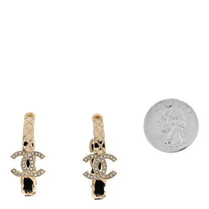 Chanel Metal Crystal Lambskin Quilted CC Chain Hoop Earrings Gold Black 2 of 4