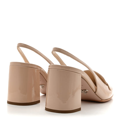 Prada Patent Triangle Logo Slingback Pumps 37 Cipria 5 of 9