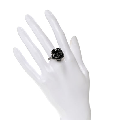 Chanel Enamel Ruthenium CC Camellia Ring 53 6.25 Black 4 of 4