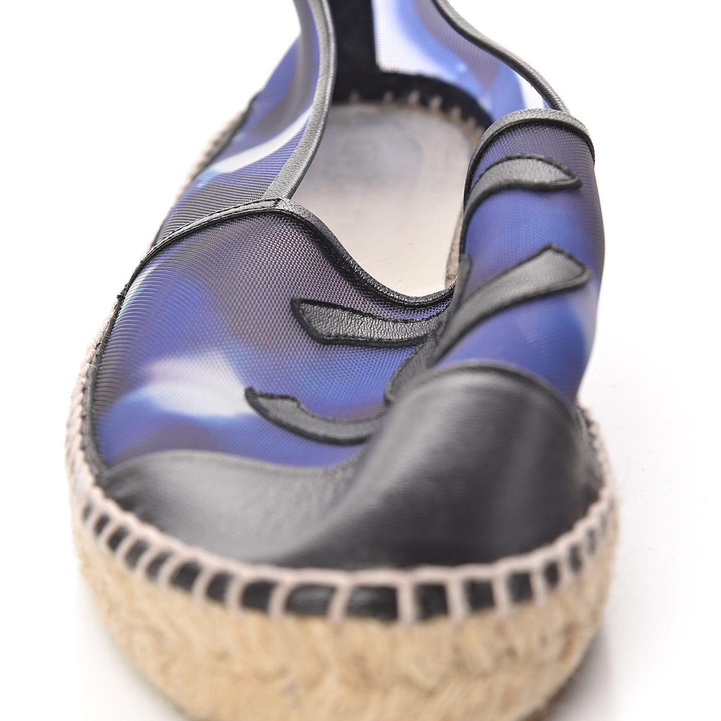 Mesh Lambskin Check Print CC Espadrilles 40 Blue Black White