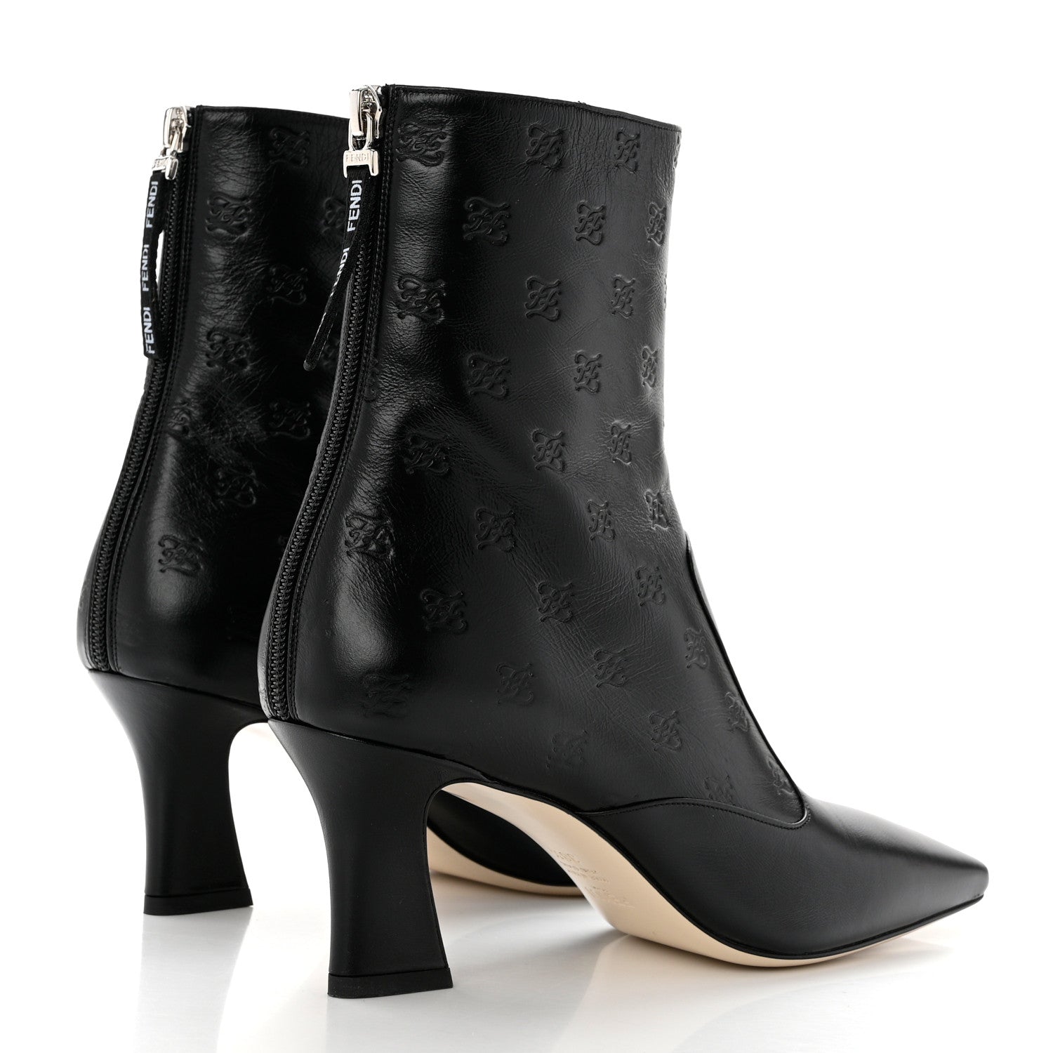 Fendi Vitello Karligraphy Embossed FFreedom Ankle Boots 38.5 Black 4 of 8