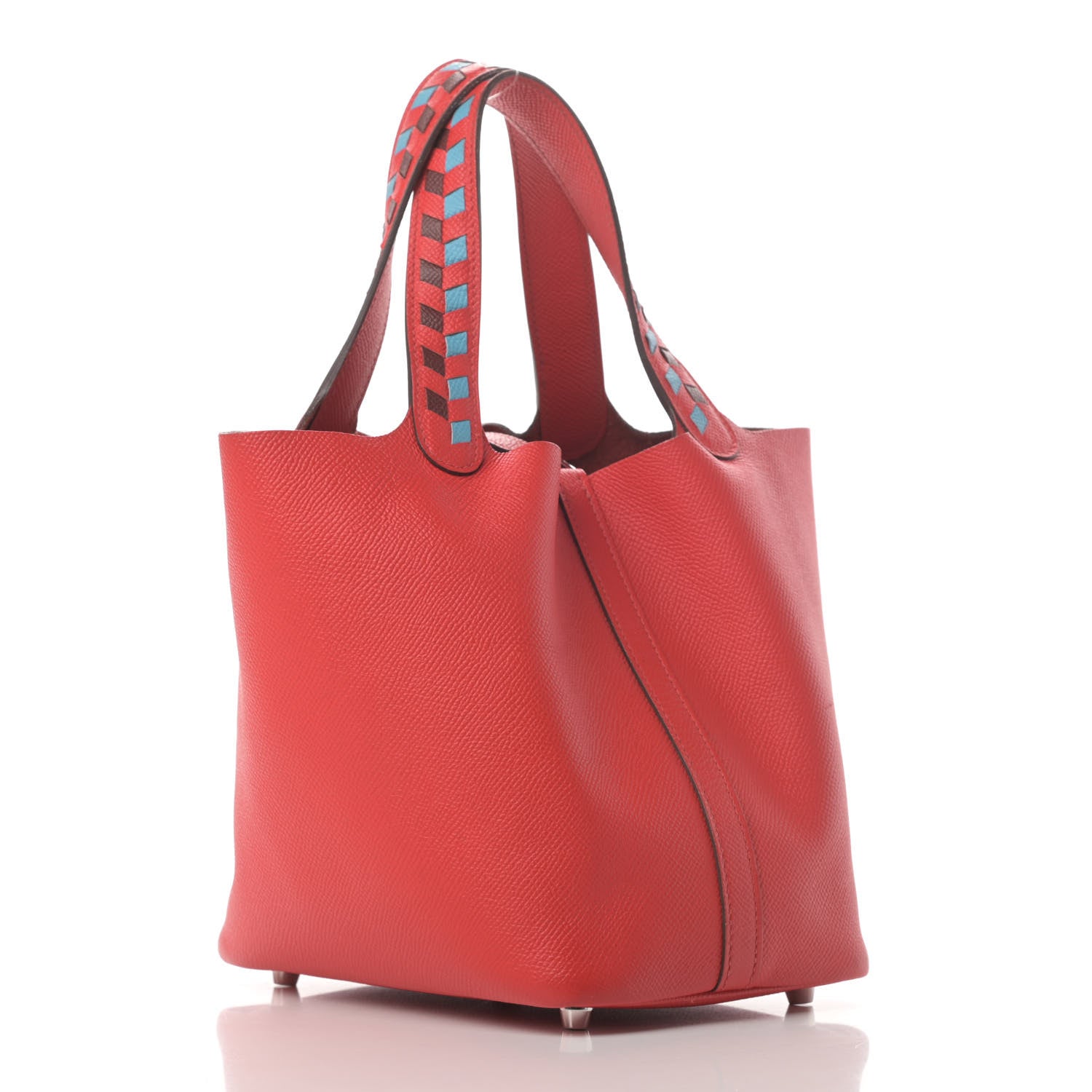 Hermes Epsom Tressage De Cuir Picotin Lock 18 PM Rouge De Coeur Bleu Du Nord Rouge H 2 of 4