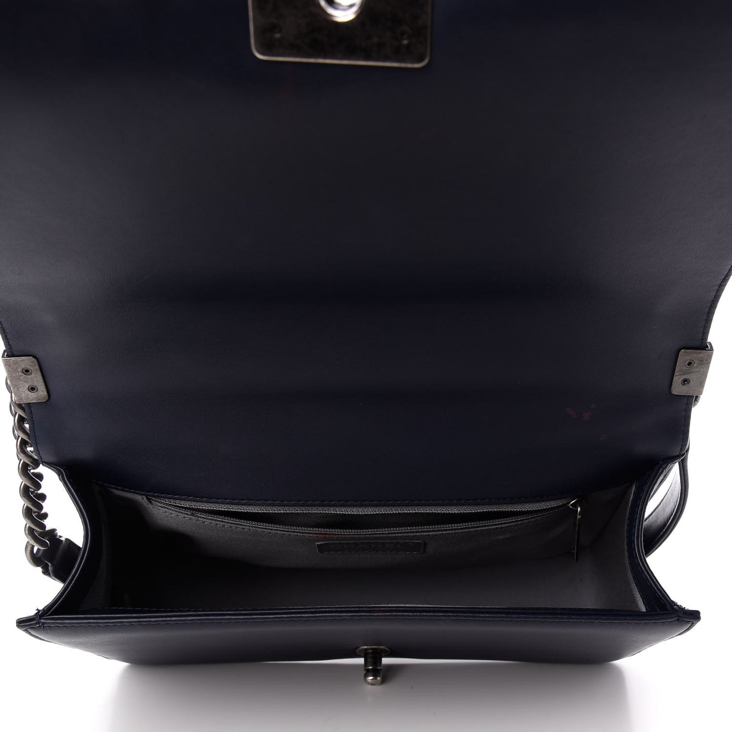 Lambskin Chevron Quilted New Medium Boy Flap Dark Navy Blue