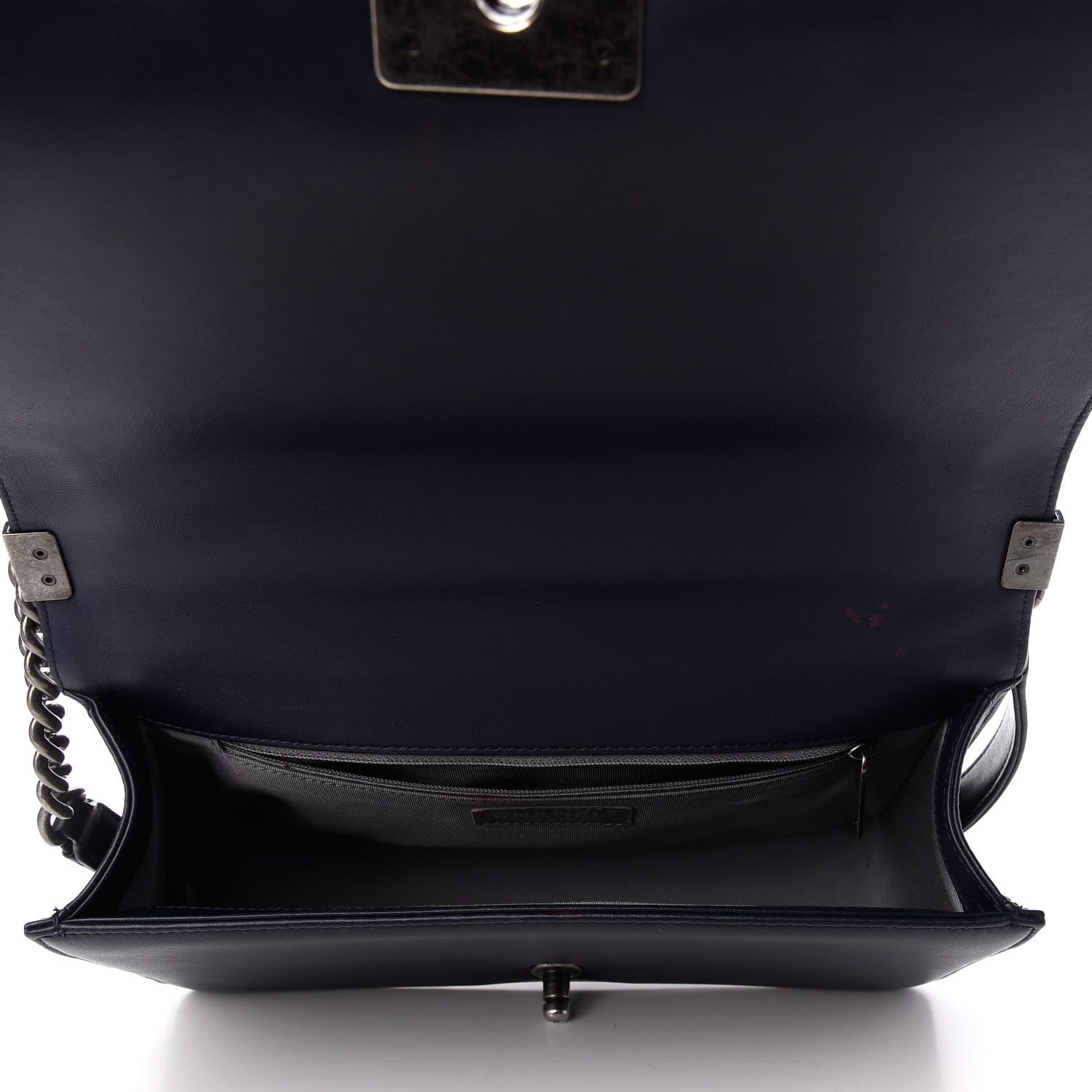 Chanel Lambskin Chevron Quilted New Medium Boy Flap Dark Navy Blue 5 of 12