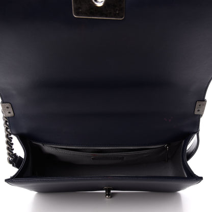 Chanel Lambskin Chevron Quilted New Medium Boy Flap Dark Navy Blue 5 of 12