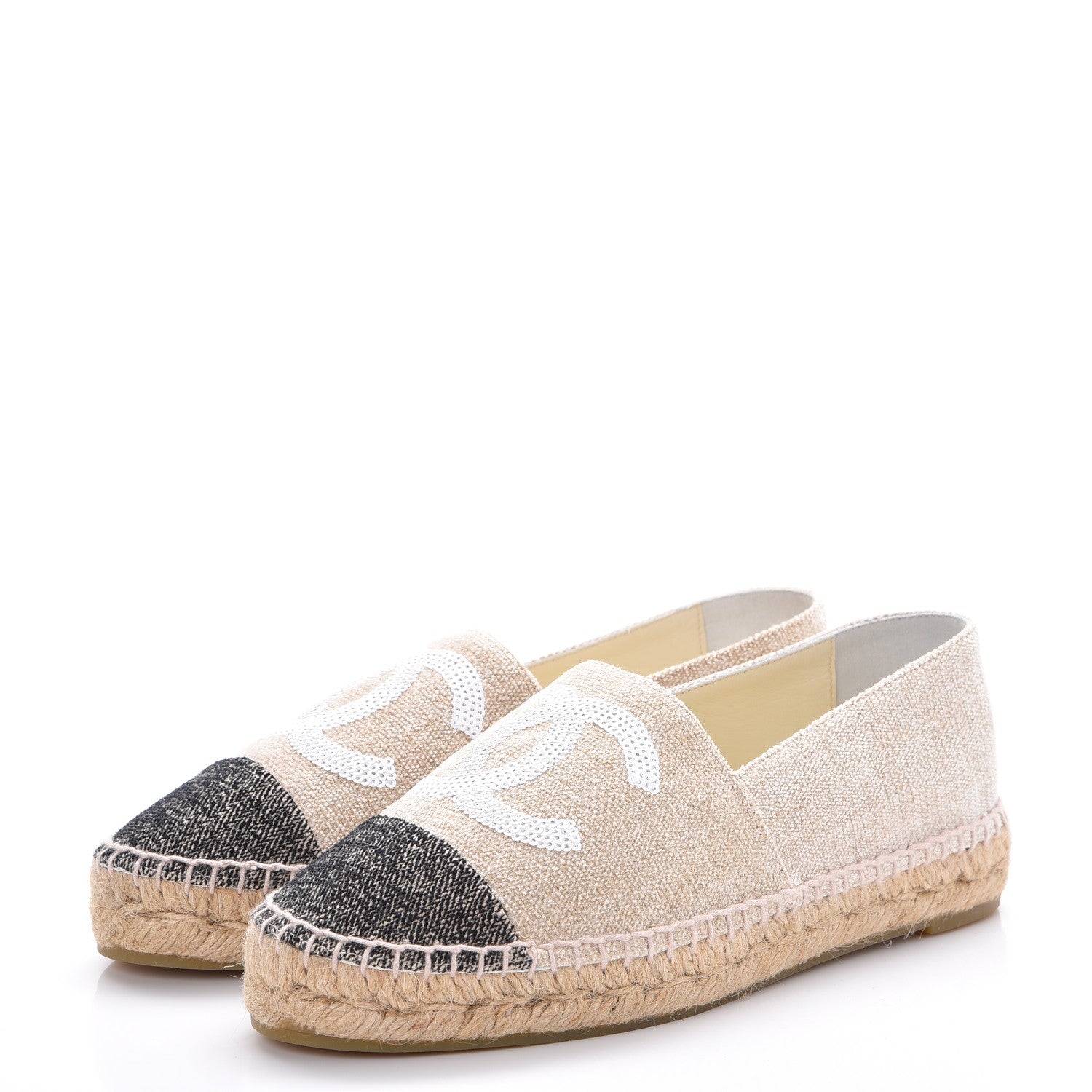 Chanel Toile Sequin CC Espadrilles 37 Beige Black 3 of 18