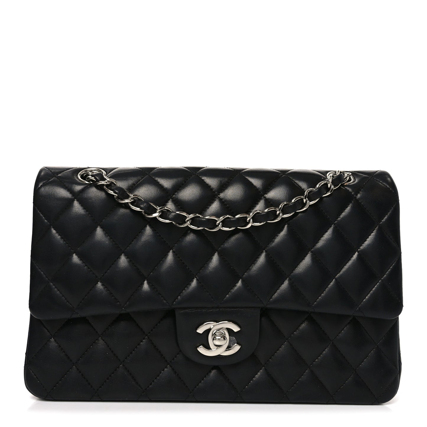 Lambskin Quilted Medium Double Flap Black