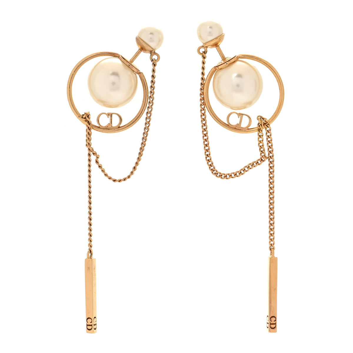 Pearl Tribales Dangle Chain Earrings Gold