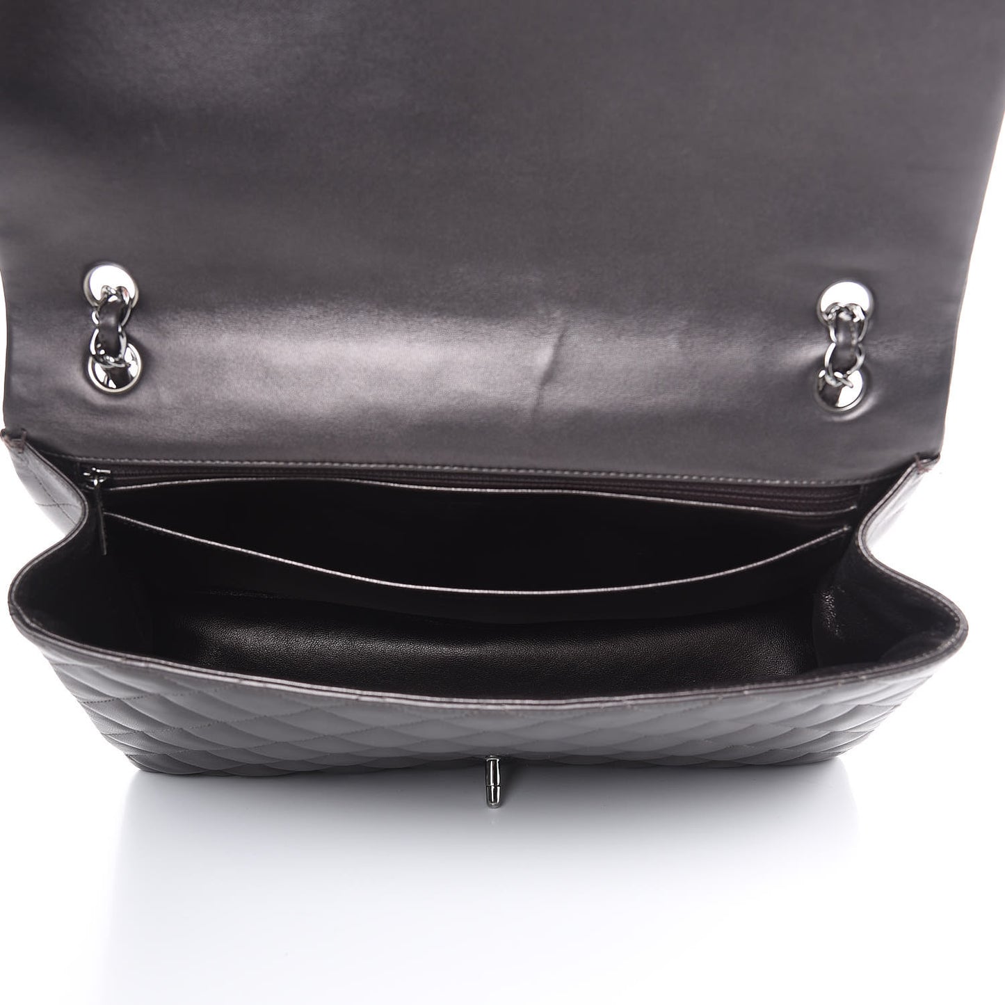 Metallic Lambskin Quilted Maxi Single Flap Dark Grey