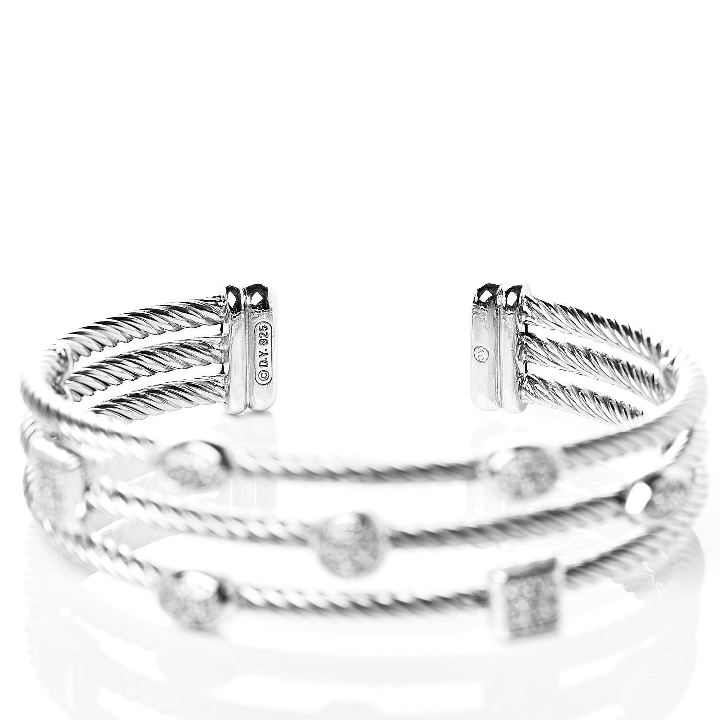Sterling Silver Diamond Three Row Confetti Cuff Bracelet