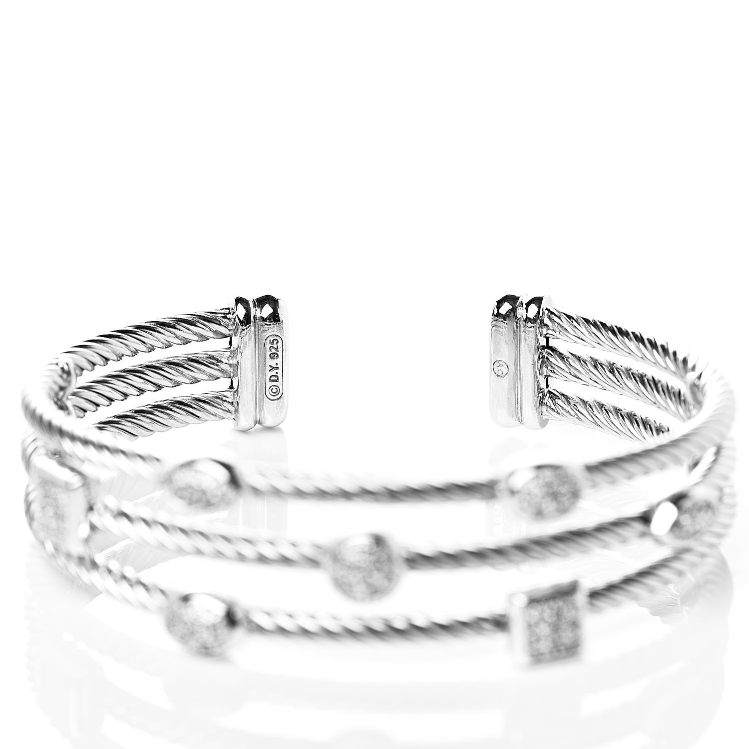 David Yurman Sterling Silver Diamond Three Row Confetti Cuff Bracelet 4 of 4