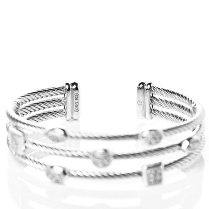 David Yurman Sterling Silver Diamond Three Row Confetti Cuff Bracelet 4 of 4