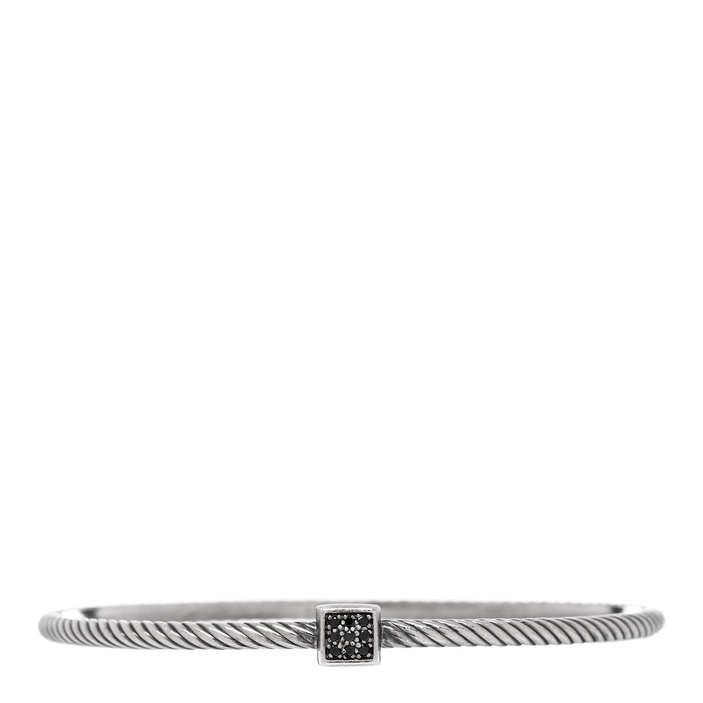 Sterling Silver Black Diamond Square Station Cable Bangle Bracelet