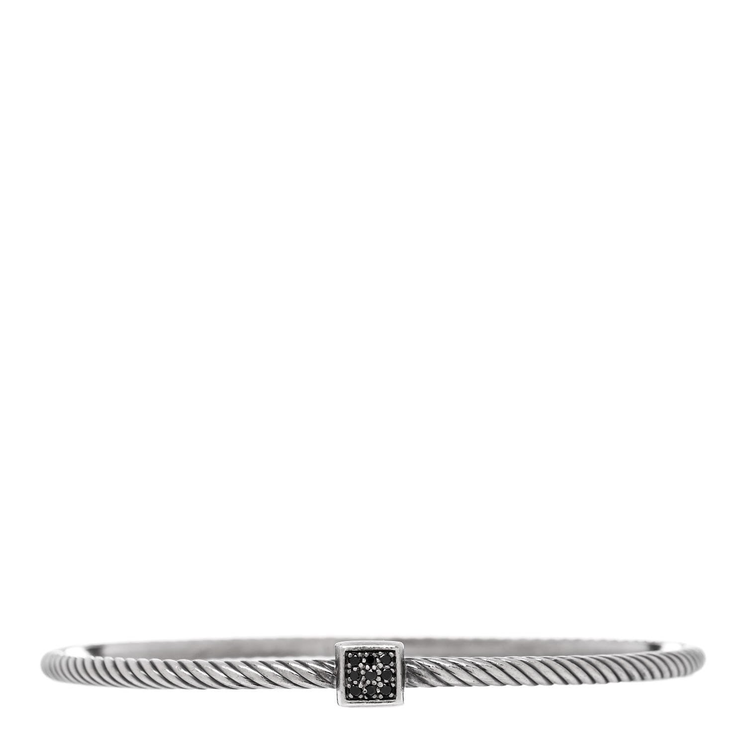 David Yurman Sterling Silver Black Diamond Square Station Cable Bangle Bracelet 1 of 3