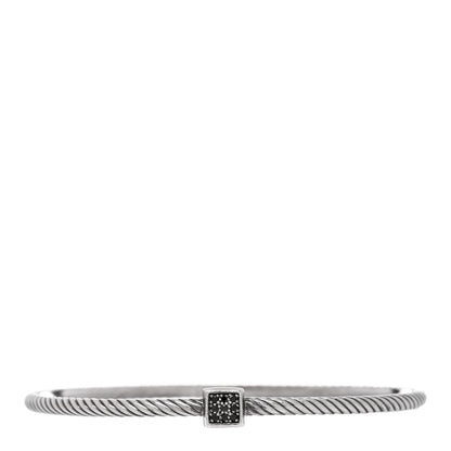 David Yurman Sterling Silver Black Diamond Square Station Cable Bangle Bracelet 1 of 3