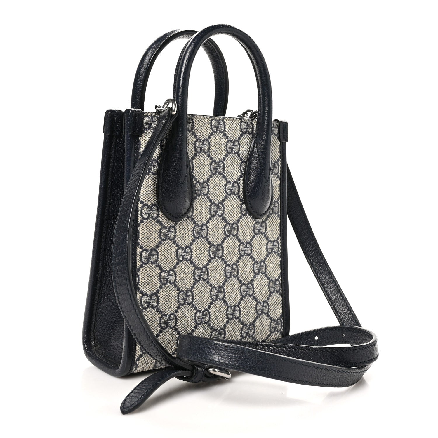 Gucci GG Supreme Monogram Textured Dollar Calfskin Mini Retro Interlocking G Tote Bag Beige Blue 3 of 10
