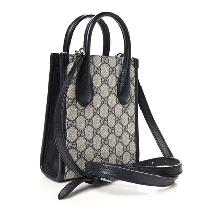 Gucci GG Supreme Monogram Textured Dollar Calfskin Mini Retro Interlocking G Tote Bag Beige Blue 3 of 10