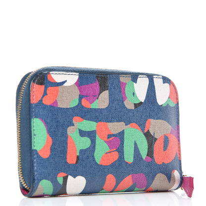 Fendi Vitello Elite Fendi Roma Mini Zip Around Wallet Cobalt Multicolor 2 of 11
