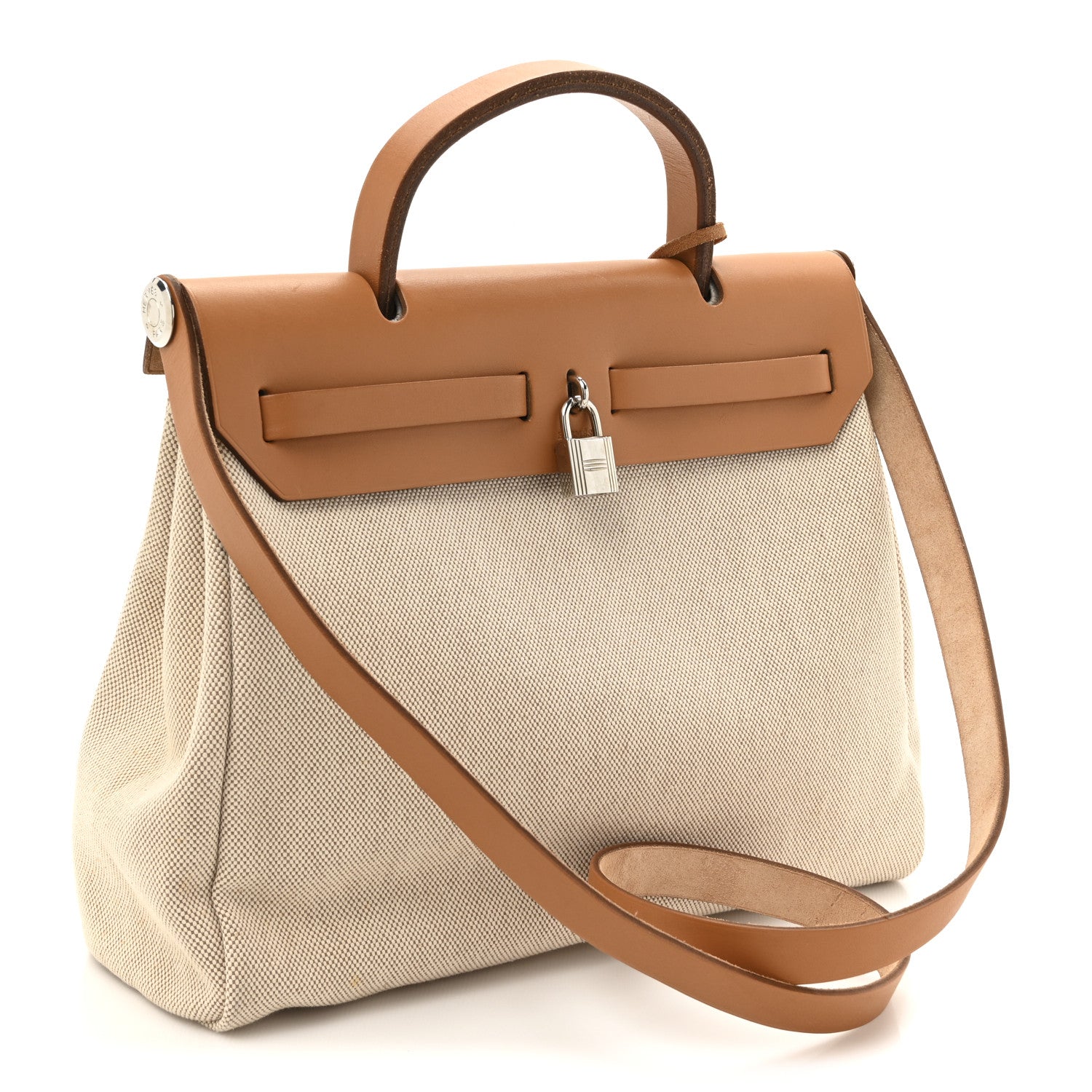 Hermes Toile Vache Calfskin Herbag 30 PM Black Natural 4 of 16
