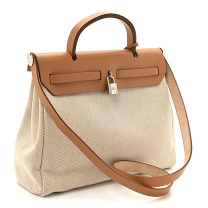 Hermes Toile Vache Calfskin Herbag 30 PM Black Natural 4 of 16
