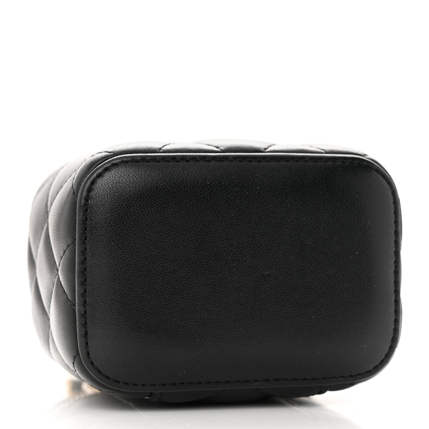 Lambskin Quilted Mini Pearl Crush Vanity Case With Chain Black
