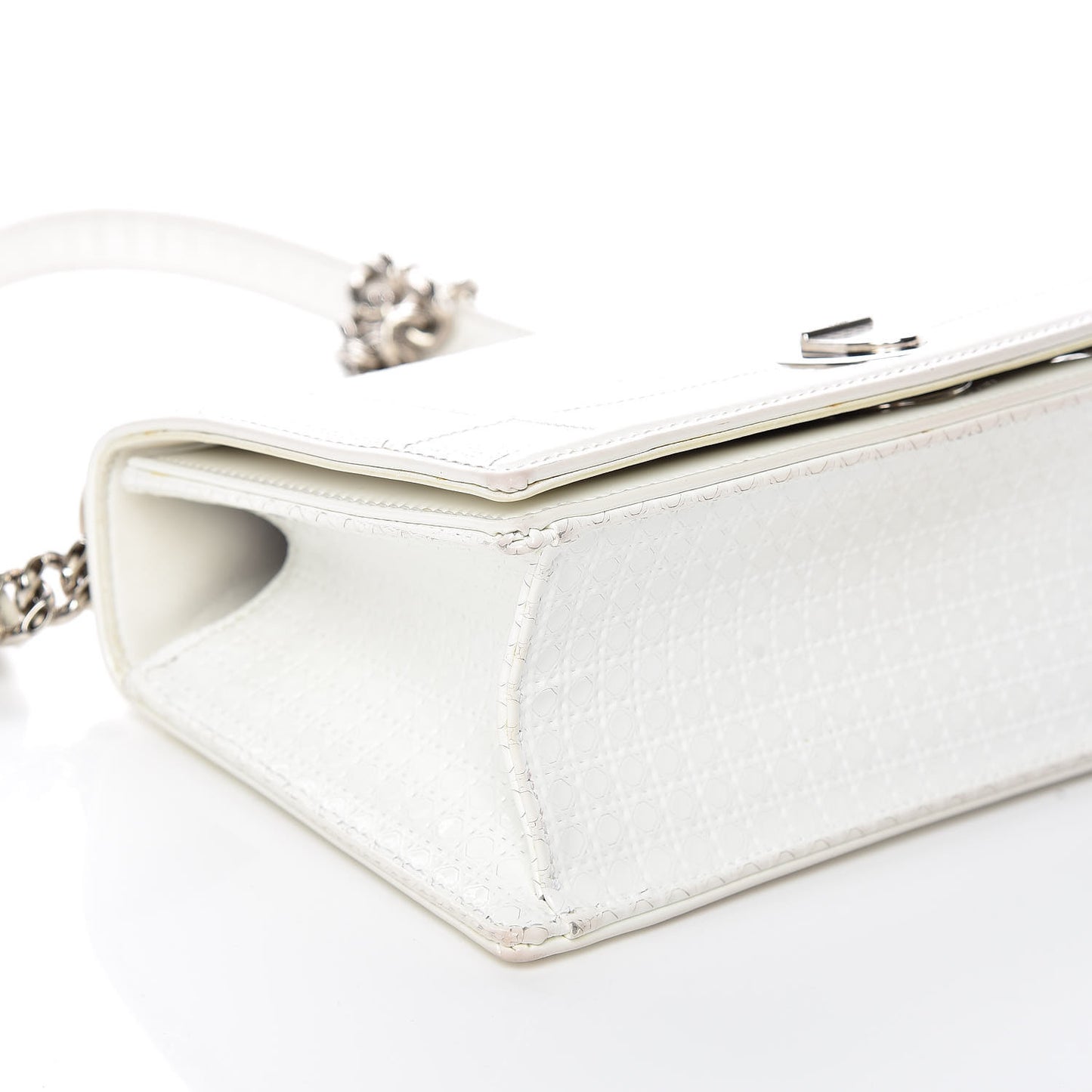 Patent Micro-Cannage Small Diorama Flap Bag White