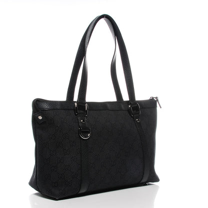 Gucci Denim Monogram Medium Abbey Tote Black 3 of 9