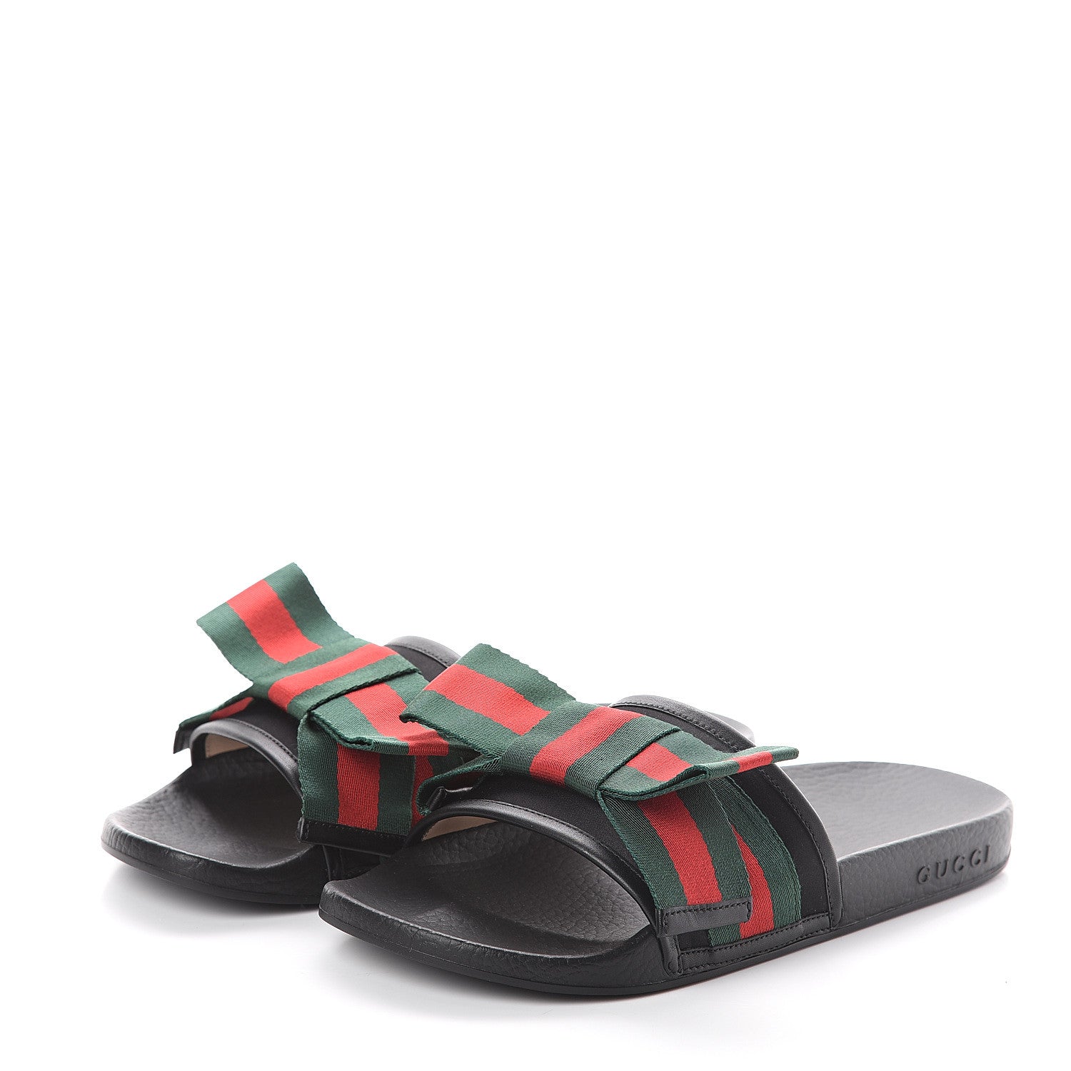 Gucci Satin Web Bow Slide Sandals 39 Black 2 of 5