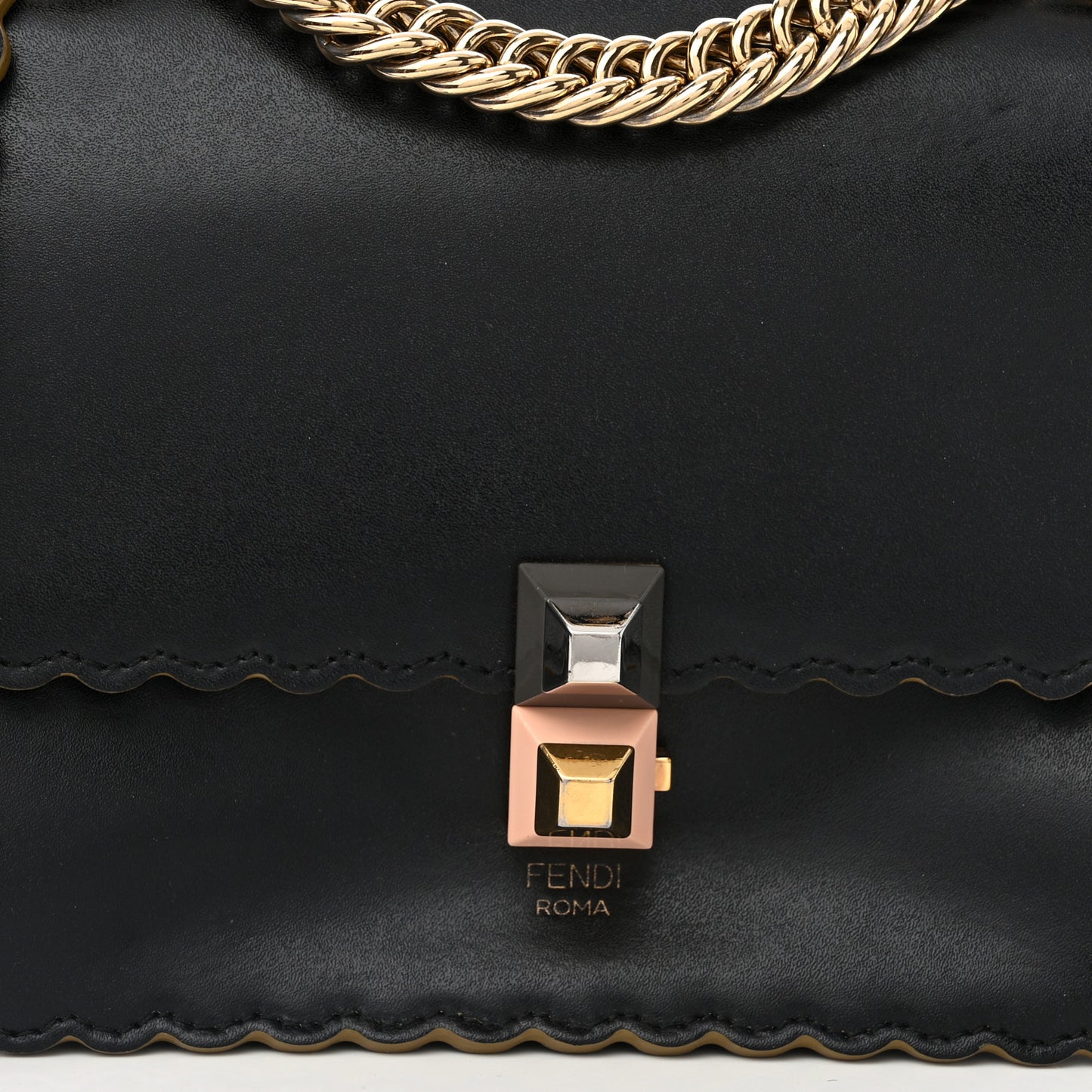 Vitello Liberty Scalloped Studded Small Kan I Shoulder Bag Black