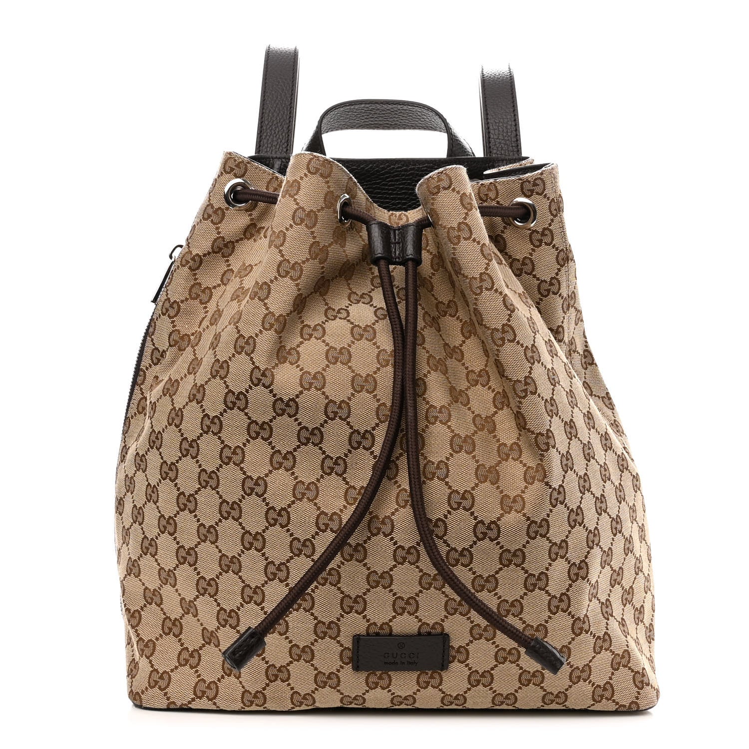 Gucci Monogram Dollar Calfskin O Drawstring Backpack Beige Ebony Testa di Moro Dark Chocolate 1 of 10