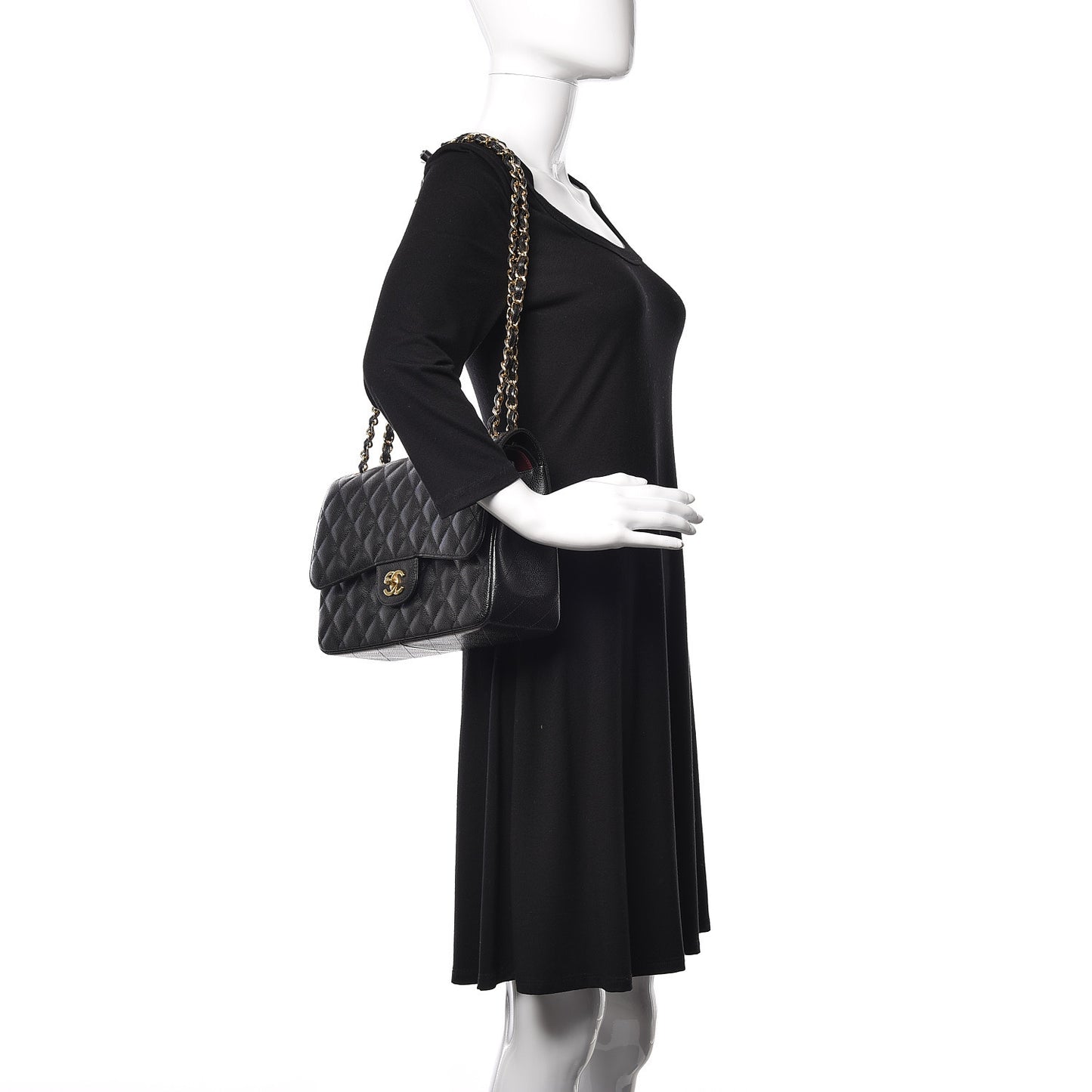 Caviar Quilted Jumbo Double Flap Black