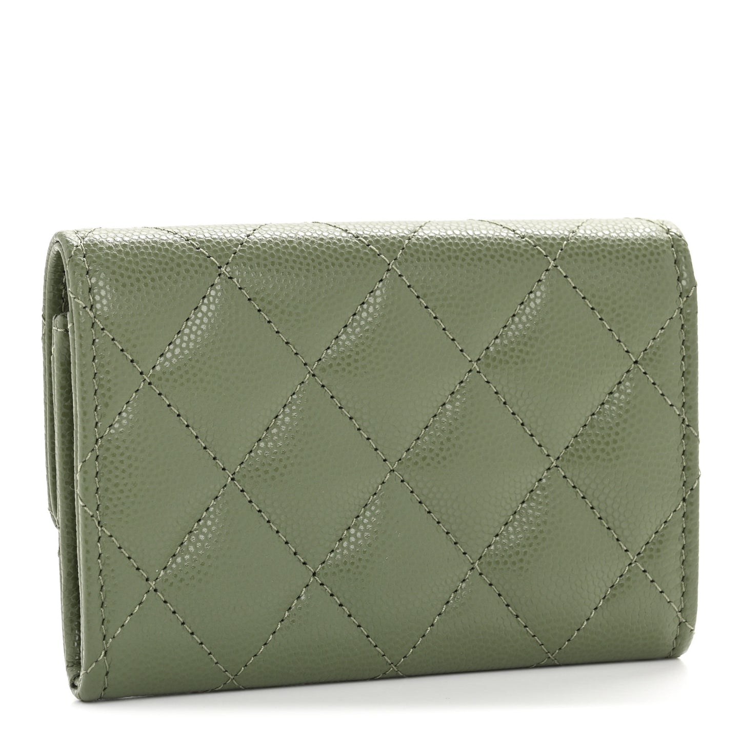 Caviar Quilted CC Glitter Flap Card Holder Khaki