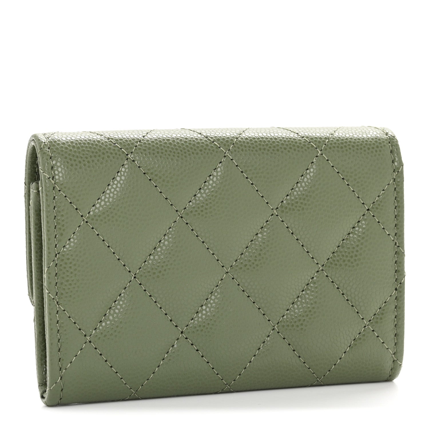 Chanel Caviar Quilted CC Glitter Flap Card Holder Khaki 3 of 9