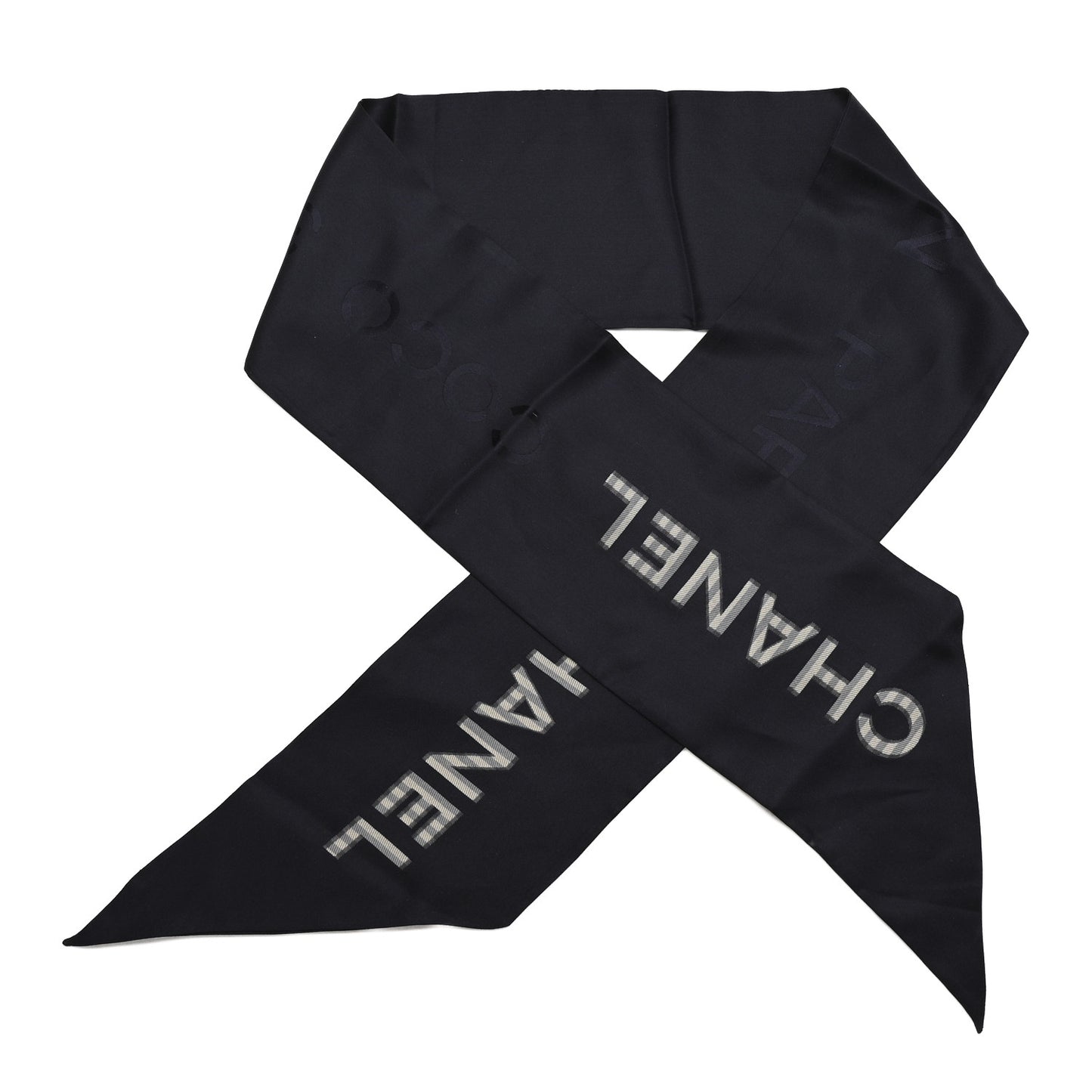 Silk Polyester CC Bandeau Scarf Navy Blue