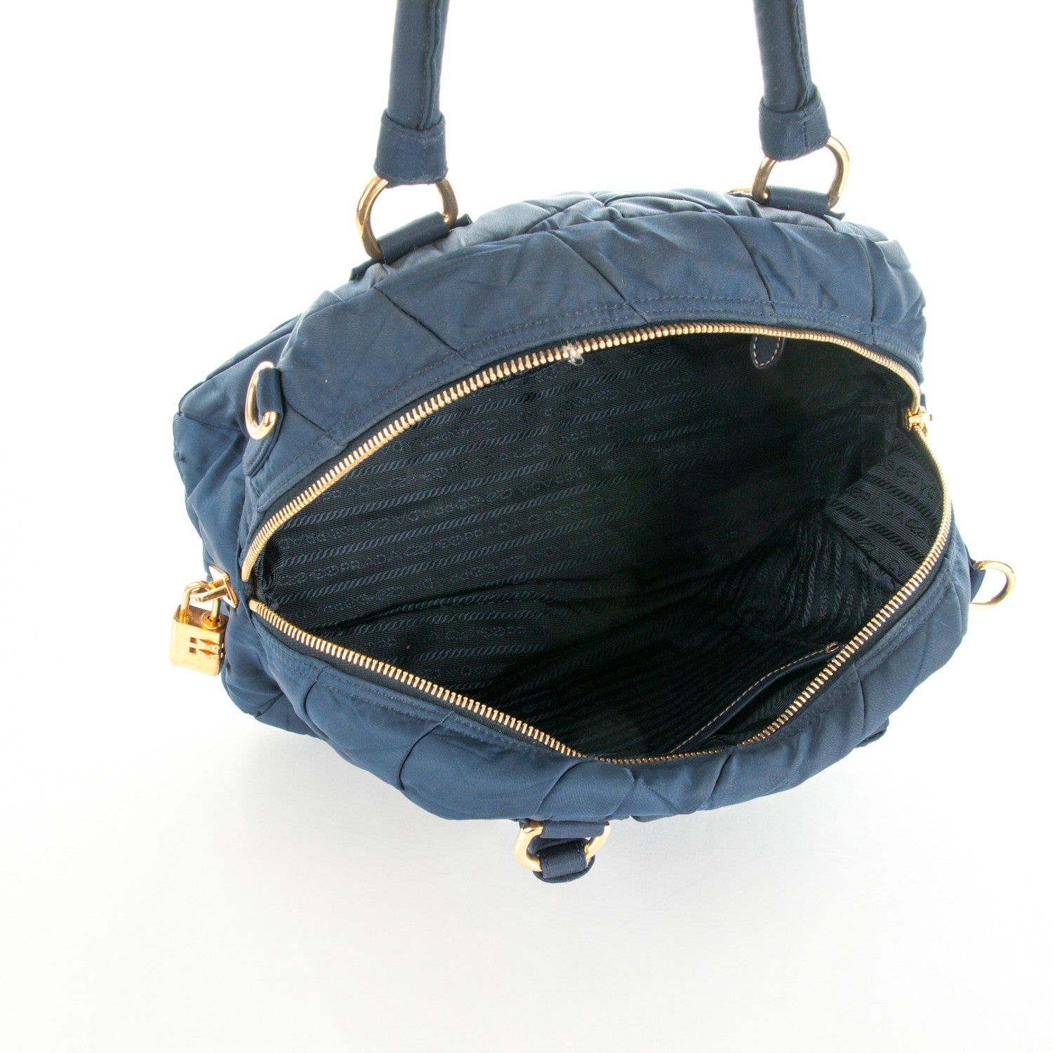 Prada Tessuto Nylon Chevron Quilted Small Dome Satchel Blue 5 of 7