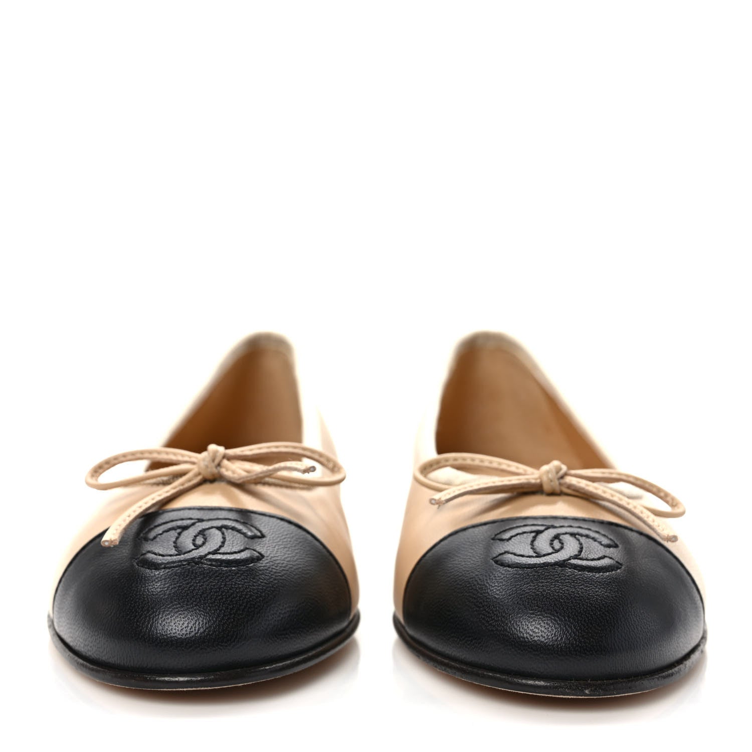 Chanel Lambskin Cap Toe CC Ballerina Flats 35.5 Beige Black 2 of 9