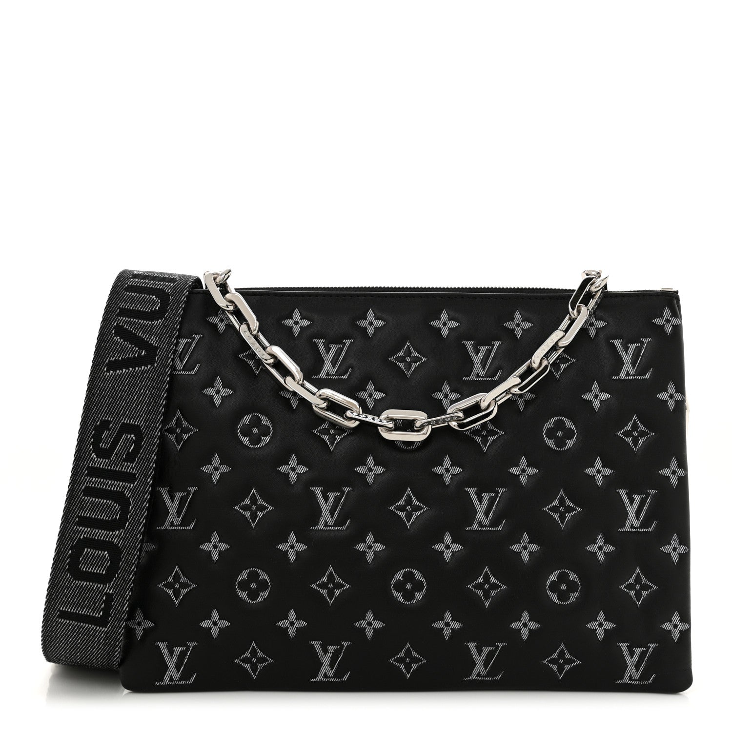 Louis Vuitton Lambskin Embossed Monogram Coussin MM Black Gray 1 of 9