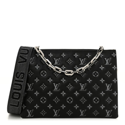 Louis Vuitton Lambskin Embossed Monogram Coussin MM Black Gray 1 of 9