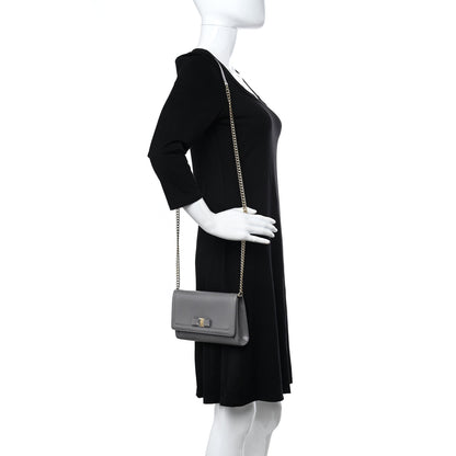 Salvatore Ferragamo Pebbled Calfskin Vara Chain Bag Urban Grey 2 of 8